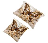 2Pcs Flowers Surround Butterflies-1772 Pocket Cosmetic Bag for Purses, Waterproof Makeup Bag Cosmetic Pouch, Portable No Zipper Makeup Bag, Multicolor 01, A：7.1x5.8in/18x14.8cm，B:4.7x4.5in/12x11.5cm
