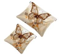 2Pcs Flowers Surround Butterflies-1772 Pocket Cosmetic Bag for Purses, Waterproof Makeup Bag Cosmetic Pouch, Portable No Zipper Makeup Bag, Multicolor 03, A：7.1x5.8in/18x14.8cm，B:4.7x4.5in/12x11.5cm