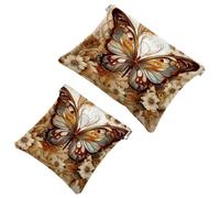 2Pcs Flowers Surround Butterflies-1772 Pocket Cosmetic Bag for Purses, Waterproof Makeup Bag Cosmetic Pouch, Portable No Zipper Makeup Bag, Multicolor 07, A：7.1x5.8in/18x14.8cm，B:4.7x4.5in/12x11.5cm