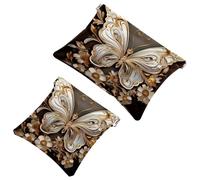 2Pcs Flowers Surround Butterflies-1772 Pocket Cosmetic Bag for Purses, Waterproof Makeup Bag Cosmetic Pouch, Portable No Zipper Makeup Bag, Multicolor 04, A：7.1x5.8in/18x14.8cm，B:4.7x4.5in/12x11.5cm