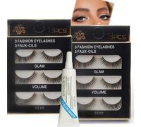 2PCS Fluffy False Eyelashes - 6 Pairs 3D Handmade Lashes for Volume, Length and Wispy Look - Includes Glue - Natural Cross Fake Lashes for Daily and Party Wear