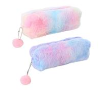 2PCS Fluffy Plush Pencil Pouch, Rainbow Gradient Designs for Girls, Ages 3-12 - Ideal Gifts for Birthdays, Graduations and Christmas