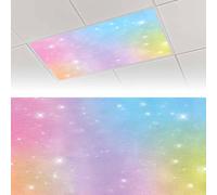 2Pcs Fluorescent Light Cover for Classroom Ceiling Lights 4x2FT Polyester | Colorful Glitter Rainbow Magnetic Light Filter for Drop Ceiling Classroom Hospital Home Decor with 10 Magnets Sparkle Star