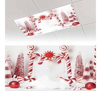 2Pcs Fluorescent Light Covers for Magnetic Ceiling Light Cover 4x2FT | Christmas Red Candy Cane Xmas Balls Light Filter Lamp Shade with 10 Magnets Winter Classroom Office Room Decor Polyester