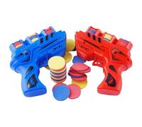 2PCS Foam DiscLauncher, Disc Launcher, Continuous Shooting Flying Disc Launcher, Soft Gun and 50 Flying Discs for Children to Play Outdoors (Red and Blue)