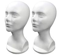 2Pcs Foam Mannequin Head, Foam Wig Head Female Mannequin Wig Holder White Head Stand Model for Home, Salon, Shop