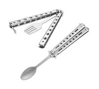 2Pcs Foldable Butterfly Camping Spoon Convenient Detachable Camping Spoon Useful Stainless Steel Foldable Utensils for Camping Travel Outdoor