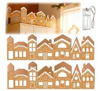 2PCS Foldable Christmas Village,DIY Foldable Christmas Gingerbread House Cardboard Kit with LED Lights,Gingerbread Village Magic Light-Up Decor Gift for Home Cabinets Holiday Party Decoration
