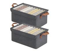 2PCS Foldable Fabric Storage Boxes With Handle And Lids, 47x28x20cm Stackable Steel Frame Wardrobe Storage, Multi-purpose, With Transparent Cover On Top For Clear Viewing, For Clothes Toys