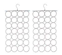 2PCS Foldable Metal Scarf Hanger with 28 Hoops - Space-Saving for Scarves Belts Ties & Accessories - Versatile Storage Solution for Closet or Wardrobe