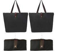 2PCS Foldable shopping tote bag, reusable large one-shoulder handbag with zipper, for women's leisure travel, work, supermarket shopping, simple Oxford cloth waterproof handbag, easy to carry (black)