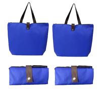 2PCS Foldable shopping tote bag, reusable large one-shoulder handbag with zipper, for women's leisure travel, work, supermarket shopping, simple Oxford cloth waterproof handbag, easy to carry (blue)