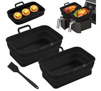 2PCS Foldable Silicone Air Fryer Liners for Ninjas Dual Air Fryer, Double Silicone Pot for Ninja Dual Air Fryer Reusable Silicone Air Fryer Liner Air Fryer Accessories Airfryer Liner for Ninja Foodi