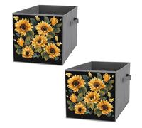2PCS Foldable Storage Cubes 10.6 Inch, Oxford Fabric Collapsible Storage Bins with Handles, Square Sunflower Thank You for Brightening My Life Organizer Boxes for Closet Shelves, Toys, Clothes