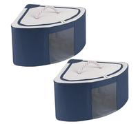 2pcs Foldable Triangular Corner Storage Bin, Oxford Cloth Fan Shaped Clothes Storage Box with Handle Double Zipper, Multifunctional Organizer for Home Bedroom(S navy blue)