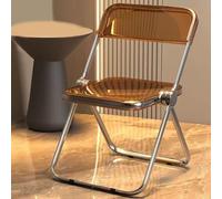 2pcs Folding Acrylic Chairs for Indoor & Outdoor Use, Stackable Dining Seats with Metal Chrome Frame, Stylish Orange Design for Space-Saving Convenience