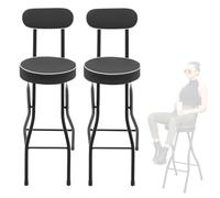 2PCS Folding Bar Stools with Back Leather-Padded Counter Height Chairs Space-Saving Design Supports 150KG Ideal for Kitchen Breakfast Nook Art Room (Black H55cm)