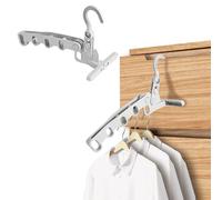 2pcs Folding Clothes Hanger, Portable Folding Hangers for Travel with 5 Holes Plastic Wall Mounted Laundry Drying Rack Coat Rack Clothes Accessories for Outdoor Camping Travel Bedroom Cabinets (Gray)