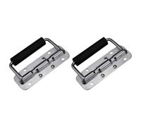 2pcs Folding Handle with Rubber Grip Spring Loaded Stainless Steel | Flight Cases and Cabinets, Short Retainer Plate Design, Secure Lift, Two Pack