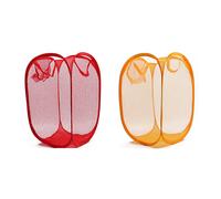 2pcs Folding Laundry Basket 45L Washing Basket, Breathable Mesh Foldable Cleaning Basket, Folding Baskets Washing Portable Laundry Baskets, Yellow+Red