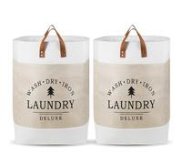 2Pcs Folding Laundry Baskets 33 x 33 x 54 cm Laundry Hamper with Handle Portable Collapsible Laundries Baskets for Home Bedroom Bathroom