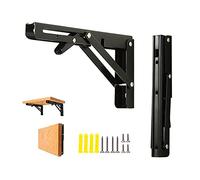 2Pcs Folding Shelf Brackets,Heavy Duty Shelf Hinge Wall Mounted Space Saving DIY Bracket,Metal Collapsible Shelf Bracket,Max Load: 300 lb,for Work Bench Garage Kitchen (200mm/8in,Black)