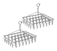 2PCS Folding Sock Dryer with 40 Pegs, Metal Sock Hangers with Clips, Underwear Hanger for Washing Line Accessories,Stainless Steel Clothes Sock Drying Rack,Laundry Drip Airer Hanger with Pegs