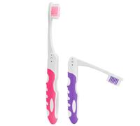 2Pcs Folding Toothbrush, Portable Travel Toothbrush Set, Lightweight Soft Tooth Brush for Travel, Camping, Hiking, Office (Pink & Purple)