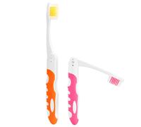 2Pcs Folding Toothbrush, Portable Travel Toothbrush Set, Lightweight Soft Tooth Brush for Travel, Camping, Hiking, Office (Pink & Orange)