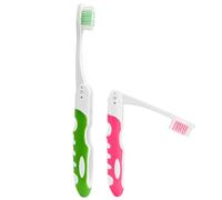 2Pcs Folding Toothbrush, Portable Travel Toothbrush Set, Lightweight Soft Tooth Brush for Travel, Camping, Hiking, Office (Pink & Green)