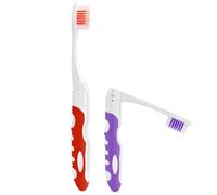 2Pcs Folding Toothbrush, Portable Travel Toothbrush Set, Lightweight Soft Tooth Brush for Travel, Camping, Hiking, Office (Purple & Red)