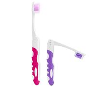 2Pcs Folding Toothbrush, Portable Travel Toothbrush Set, Lightweight Soft Tooth Brush for Travel, Camping, Hiking, Office (Purple & Rose)