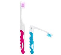 2Pcs Folding Toothbrush, Portable Travel Toothbrush Set, Lightweight Soft Tooth Brush for Travel, Camping, Hiking, Office (Blue & Rose)