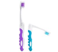 2Pcs Folding Toothbrush, Portable Travel Toothbrush Set, Lightweight Soft Tooth Brush for Travel, Camping, Hiking, Office (Blue & Purple)