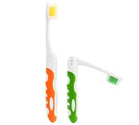 2Pcs Folding Toothbrush, Portable Travel Toothbrush Set, Lightweight Soft Tooth Brush for Travel, Camping, Hiking, Office (Green & Orange)