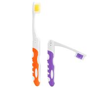 2Pcs Folding Toothbrush, Portable Travel Toothbrush Set, Lightweight Soft Tooth Brush for Travel, Camping, Hiking, Office (Purple & Orange)