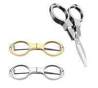 2Pcs Folding Travel Scissors - Glasses-Shaped Mini Safety Cutter with Keyring, Stainless Steel for Household, Office, School & Fishing