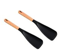 2Pcs Food Grade Silicone Spatulas with Wooden Handle Home Kitchen Tool Cooking Spoon Easy to Clean Salad
