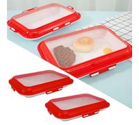 2Pcs Food Preservation Trays, Food Storage Container with Reversible Stretch Lid, Vacuum Food Storage Trays, Stackable Food Fresh Storage Tray, Reusable Food Preserving Tray for Picnic Travel(red)
