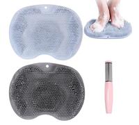 2PCS Foot Cleaner for Shower,Scrubber for Shower,Silicone Feet Scrubber Mat with Non-Slip Suction Cups,for Cleaning,Exfoliation,Massages,with Foot Files(Blue/Grey)