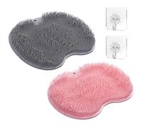 2PCS Foot Scrubber for Shower, Back and Feet with 2 Adhesive Hooks, Black and Pink Silicone Foot Scrubber Mat for Cleaning and Massage