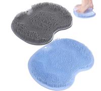 2PCS Foot Scrubber for Shower Blue and Gray Silicone Bath Massage Cushion Brush with Suction Cups Foot Scrubber Mats Improve Foot Circulation Soothes Tired Feet Wall-Mounted Back Scrubber