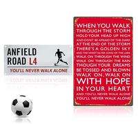 2Pcs Football Club Sign for Liverpool, Metal Sign Liverpool Gifts for Men Boys, Tin Sign Metal Poster Wall Art Liverpool Football Club Chant - Anfield Road L4 You'll Never Walk Alone