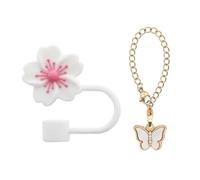 2pcs for Stanley Cup Accessories Flower Straw Cover Soft Silicone Material Topper Butterfly & Straw 1pc Charm Handle 30 10mm Flower Silicone Lid Accessories Cover Cover,10mm with Tumblers Si