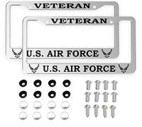 2Pcs for U.S. Air Force License Plate Frames - Silver Aluminum License Plate for Veteran United States Air Force -Veteran USAF License Plate Holder