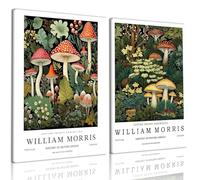 2Pcs Framed Canvas Wall Art William Morris Style Botanical Mushroom Print Vintage Gallery Poster Art Wall Decor Nature Style Home Decor for Living Room Bedroom Office Bathroom Dorm 16x24Inch