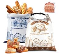 2PCS Freezer Bread Storage Bag Zipper Reusable Bread Bags for Homemade Bread Loaf with Double Layer with Plastic Lining Washable Bread Pouch Sticky Notes Bread Bagels Toast Croissant Keep Bread Fresh