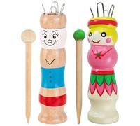 2Pcs French Knitting Doll, Educational Fine Motor Skill Development Tool, Creative Hand Weaving Activity for Beginners, Complete Craft Set with Colourful Yarn and Wooden Puppet, Portable DIY Project