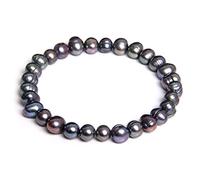 2pcs Freshwater Black Pearl Genuine Natural Pearls Beaded Bangles Elastic Chain For Women Men Fine Jewelry Gifts