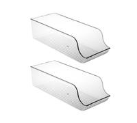2Pcs Fridge Organizer Transparent Fruits Can Drink Storage Box Plastic Arc Anti-slip Fruit Beer Storage Racks Kitchen Supplies(S 35x13.8x9.8cm)